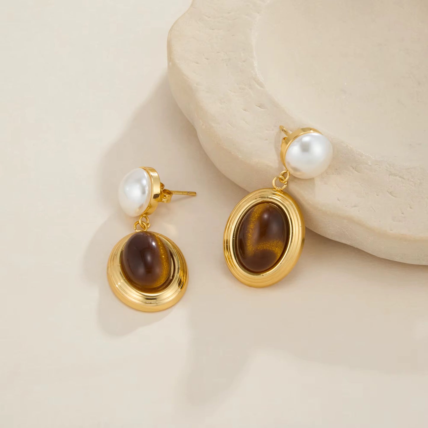 Tigerstone Pearl Earrings