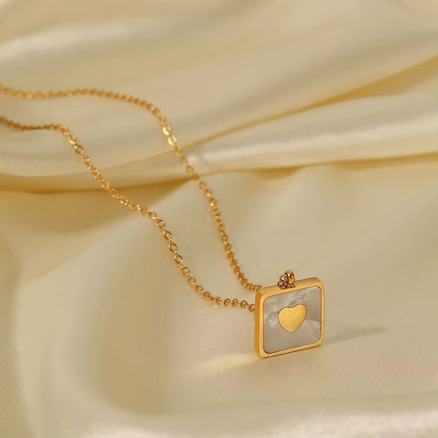 Heart In White Square Necklace