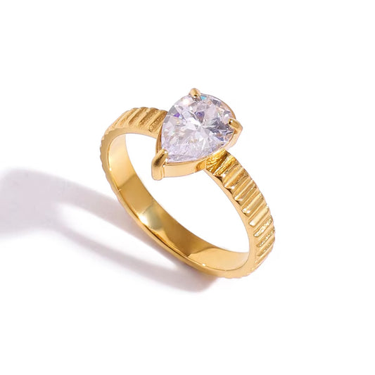 Ribbed Teardrop Ring
