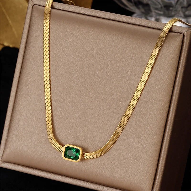 Green Rectangle Pendant Necklace