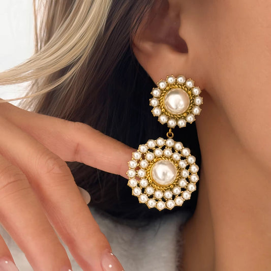 Double Round Pearl Earrings