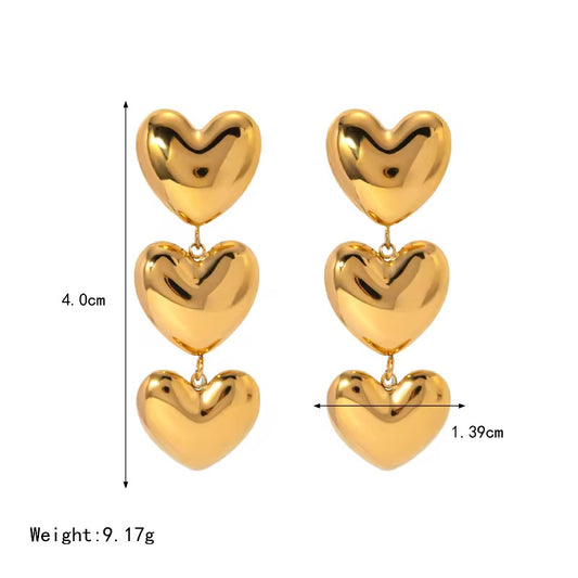 Triple Heart Solid Earrings