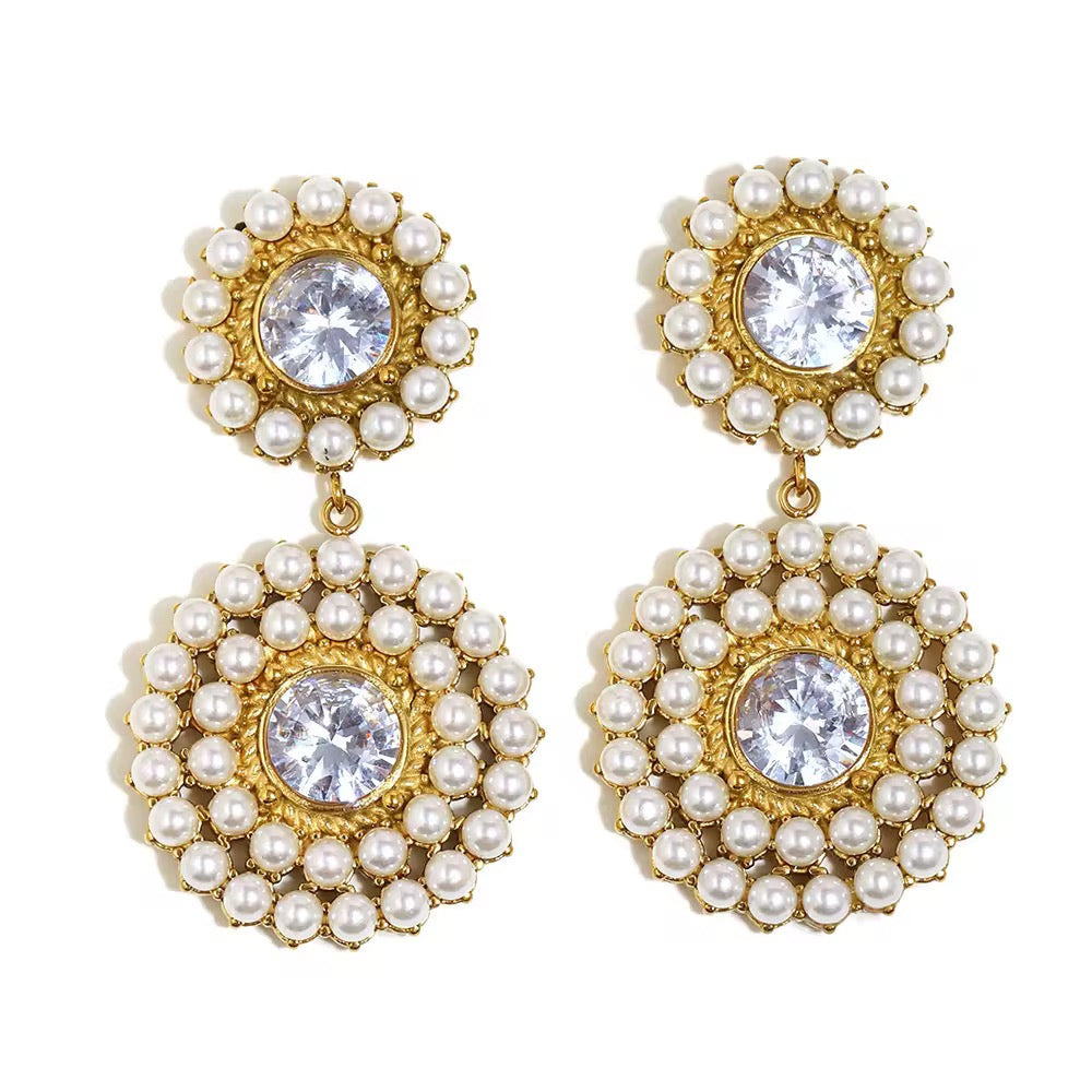 Double Round Pearl Earrings