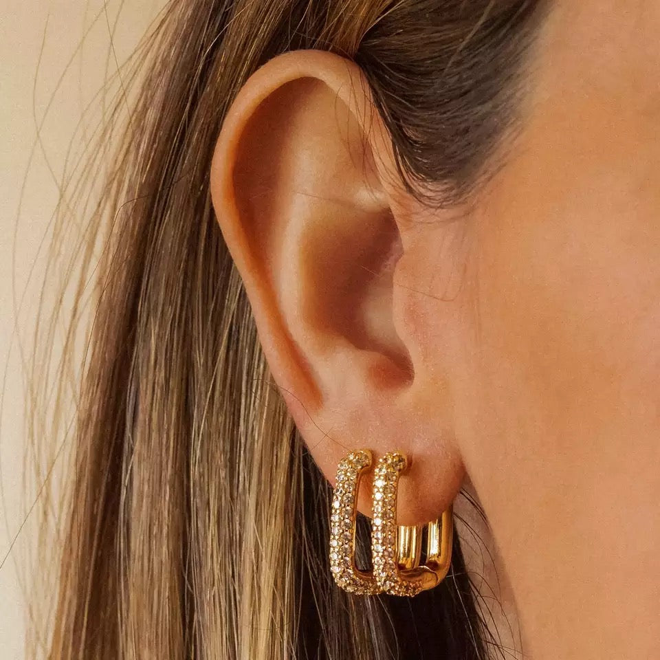 Cz Square Hoops (gold)