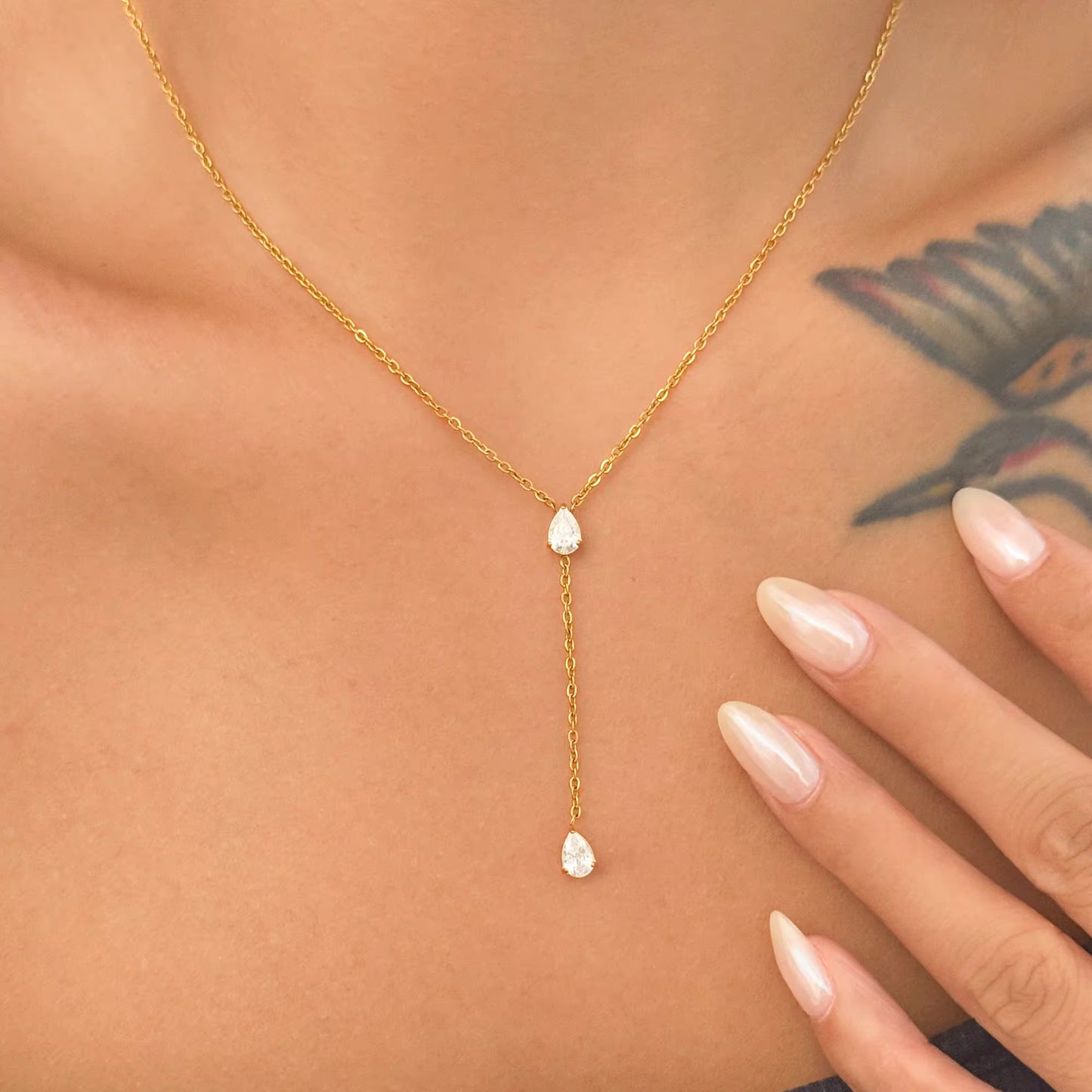 Double Tear Lariat Necklace