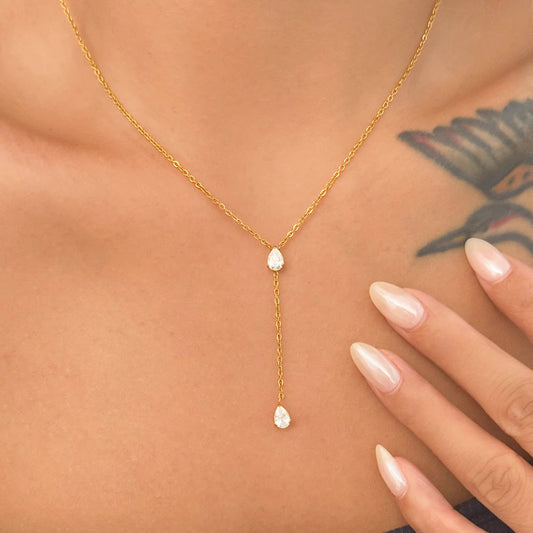 Double Tear Lariat Necklace