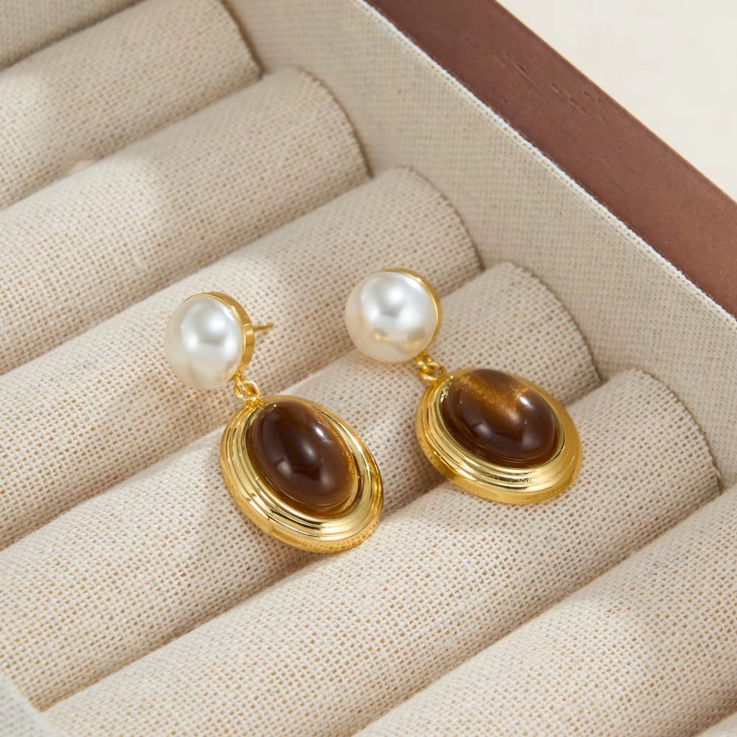 Tigerstone Pearl Earrings