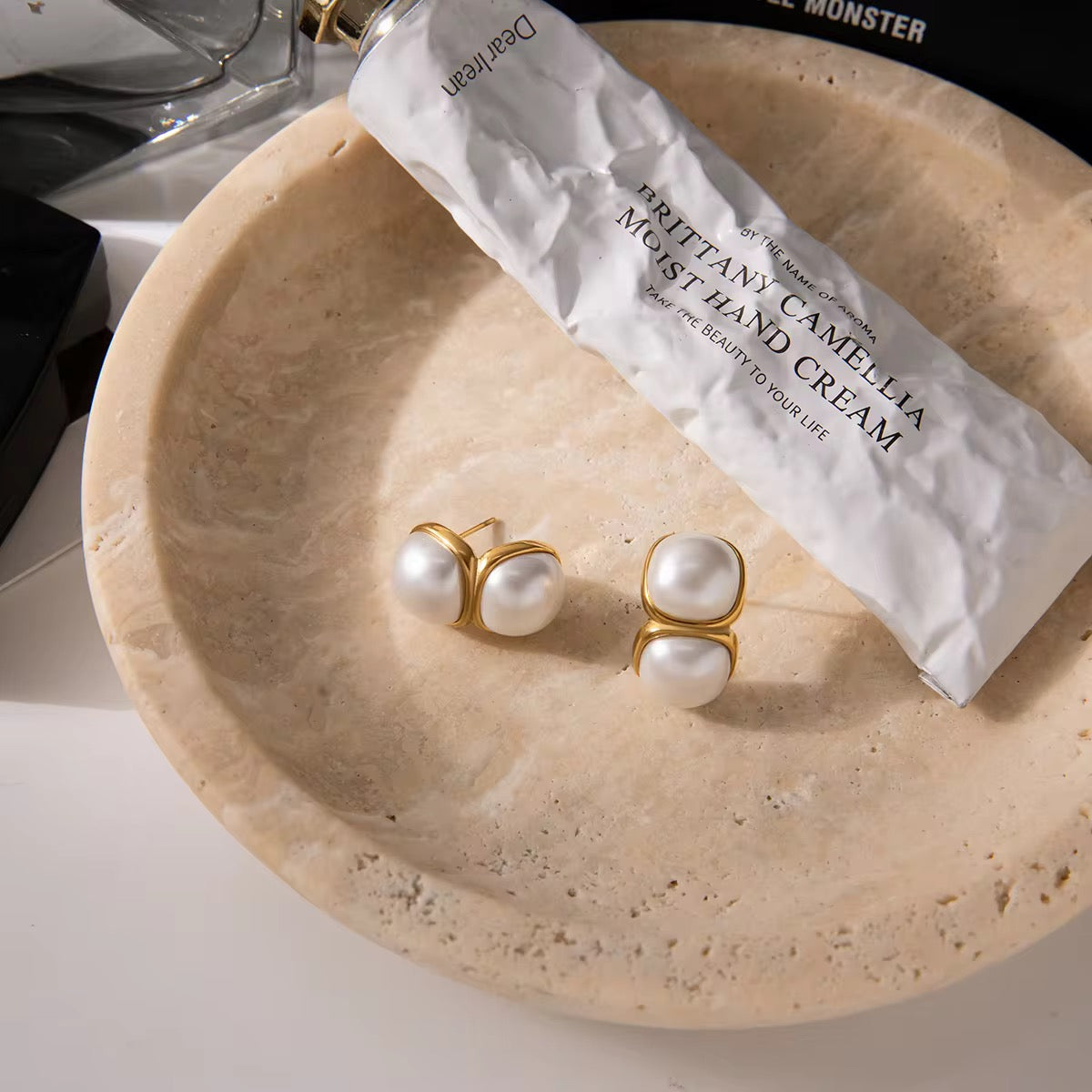 Square Pearls Studs