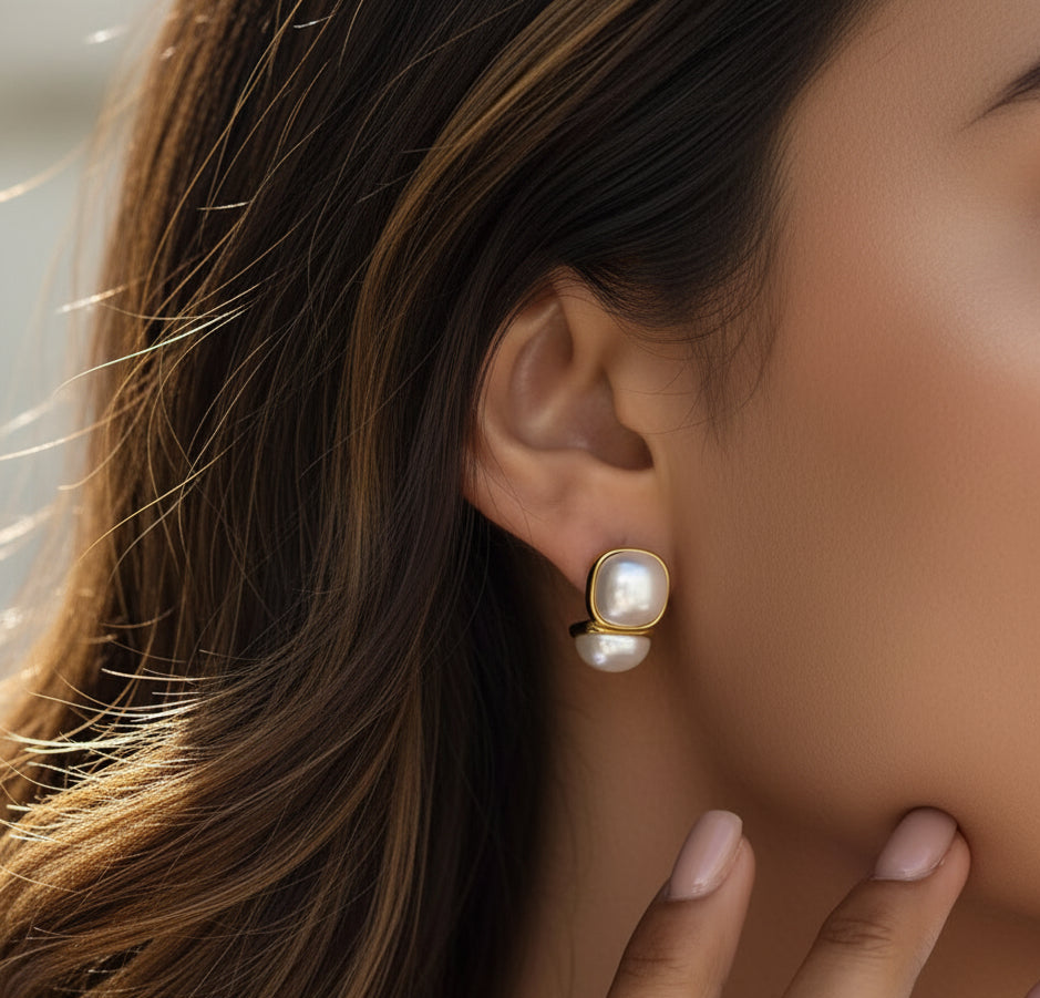 Square Pearls Studs