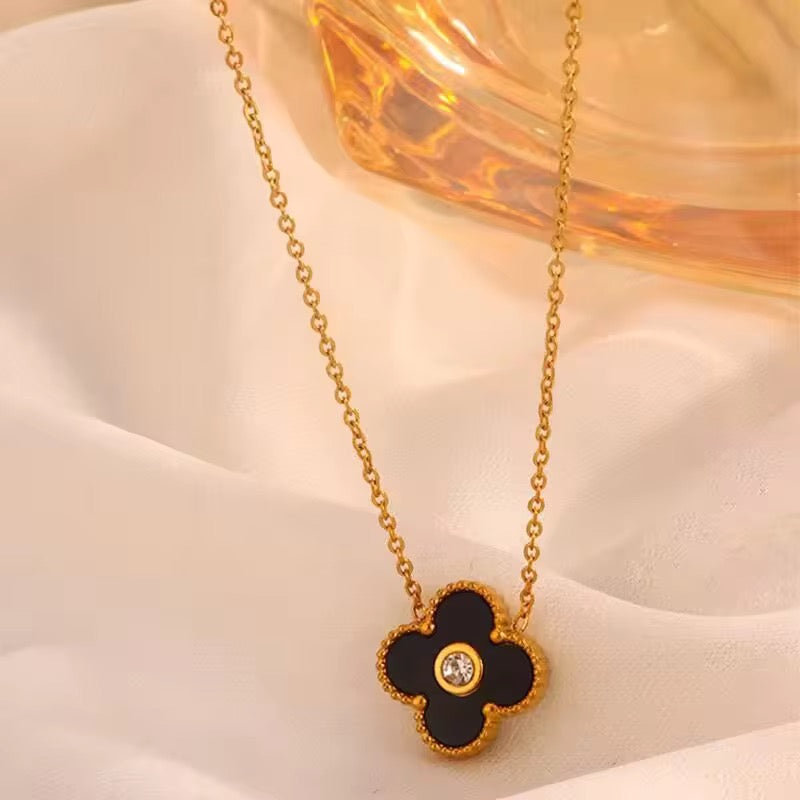 Black Zirconia Clover Necklace
