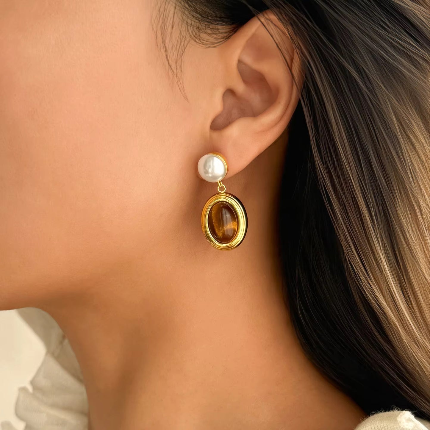 Tigerstone Pearl Earrings