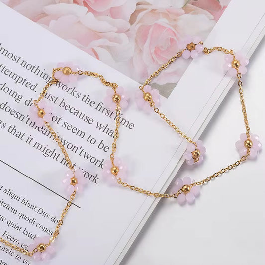 Crystal Pink Daisy Necklace