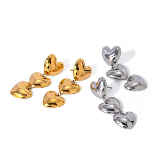 Triple Heart Solid Earrings