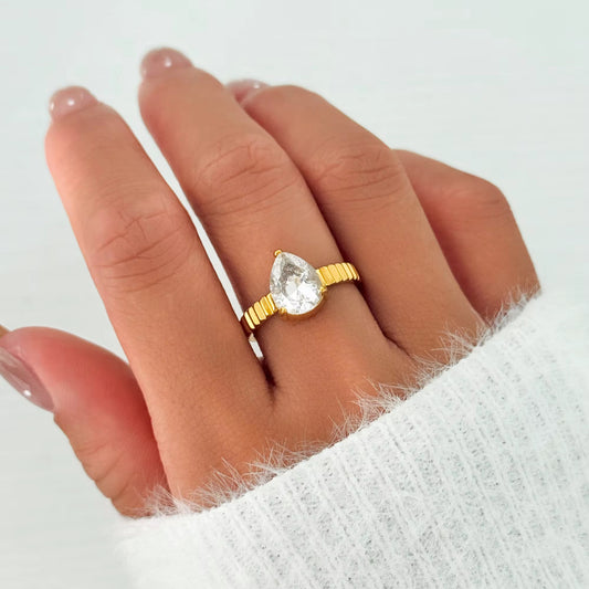 Ribbed Teardrop Ring