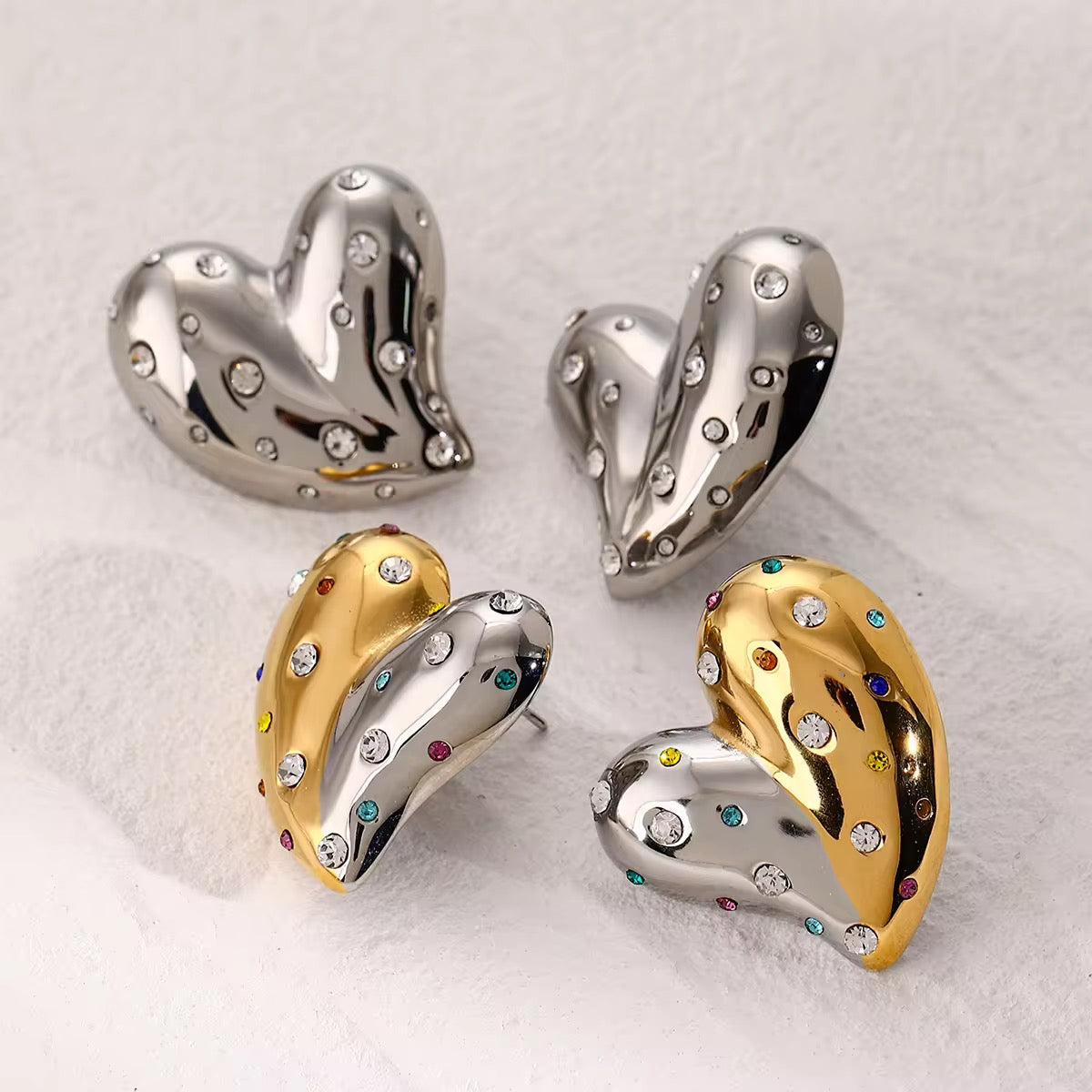 Chunky Silver Heart Studs