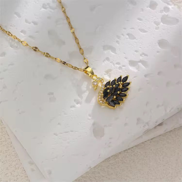 Gold Zirconia Swan Necklace
