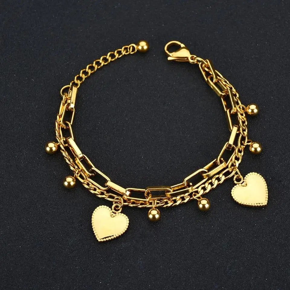 Ball & heart double layer Bracelet