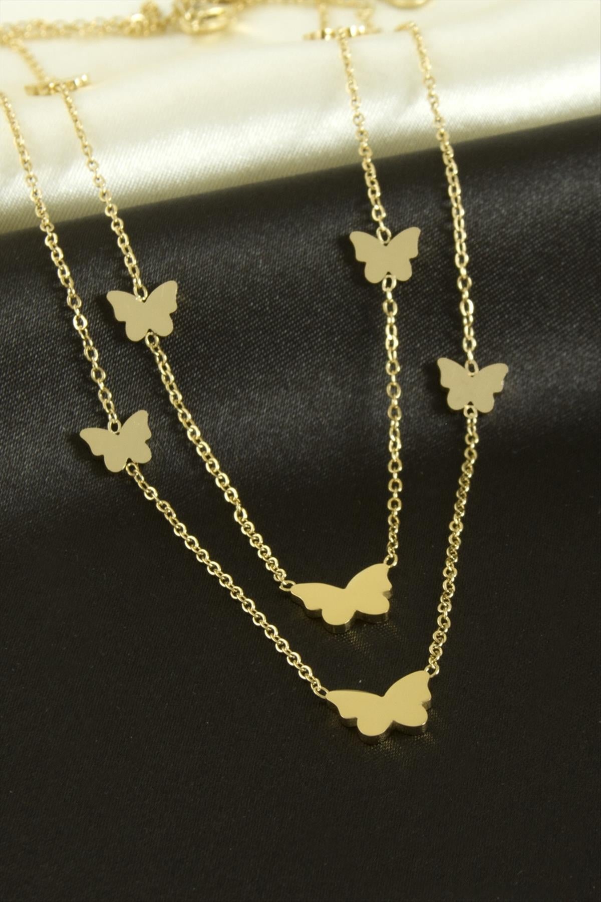 Multiple Butterfly Double Layer Necjlace