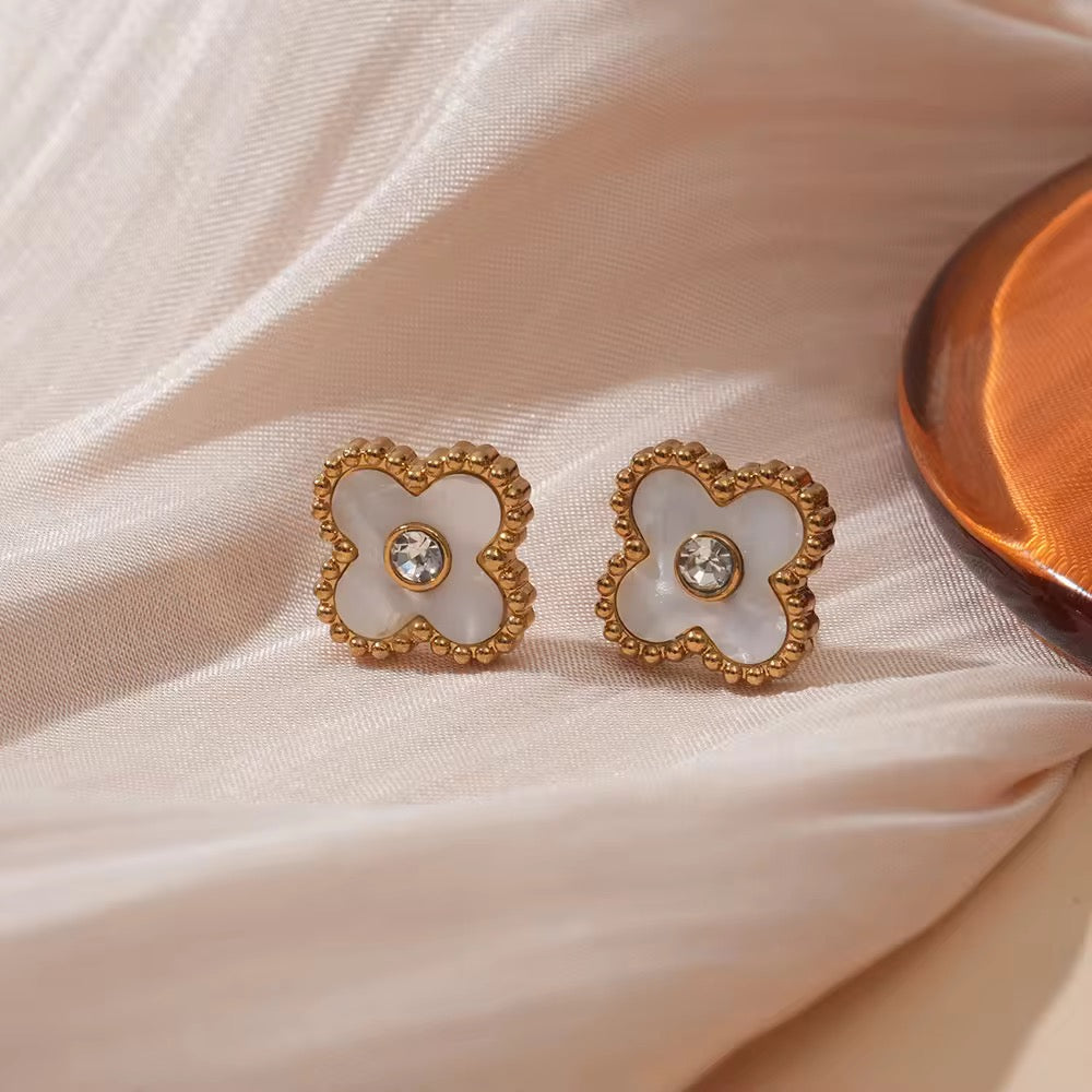 White Zircon Clover Studs
