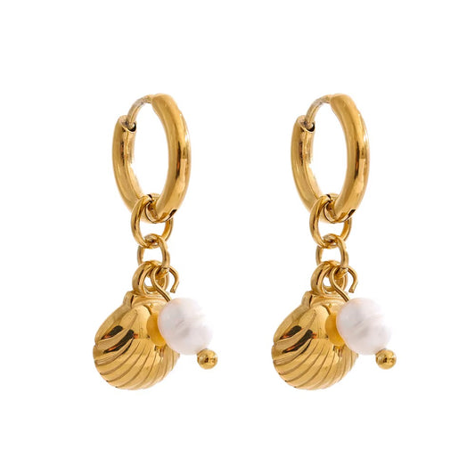 Dainty Pearl Shell Hoops