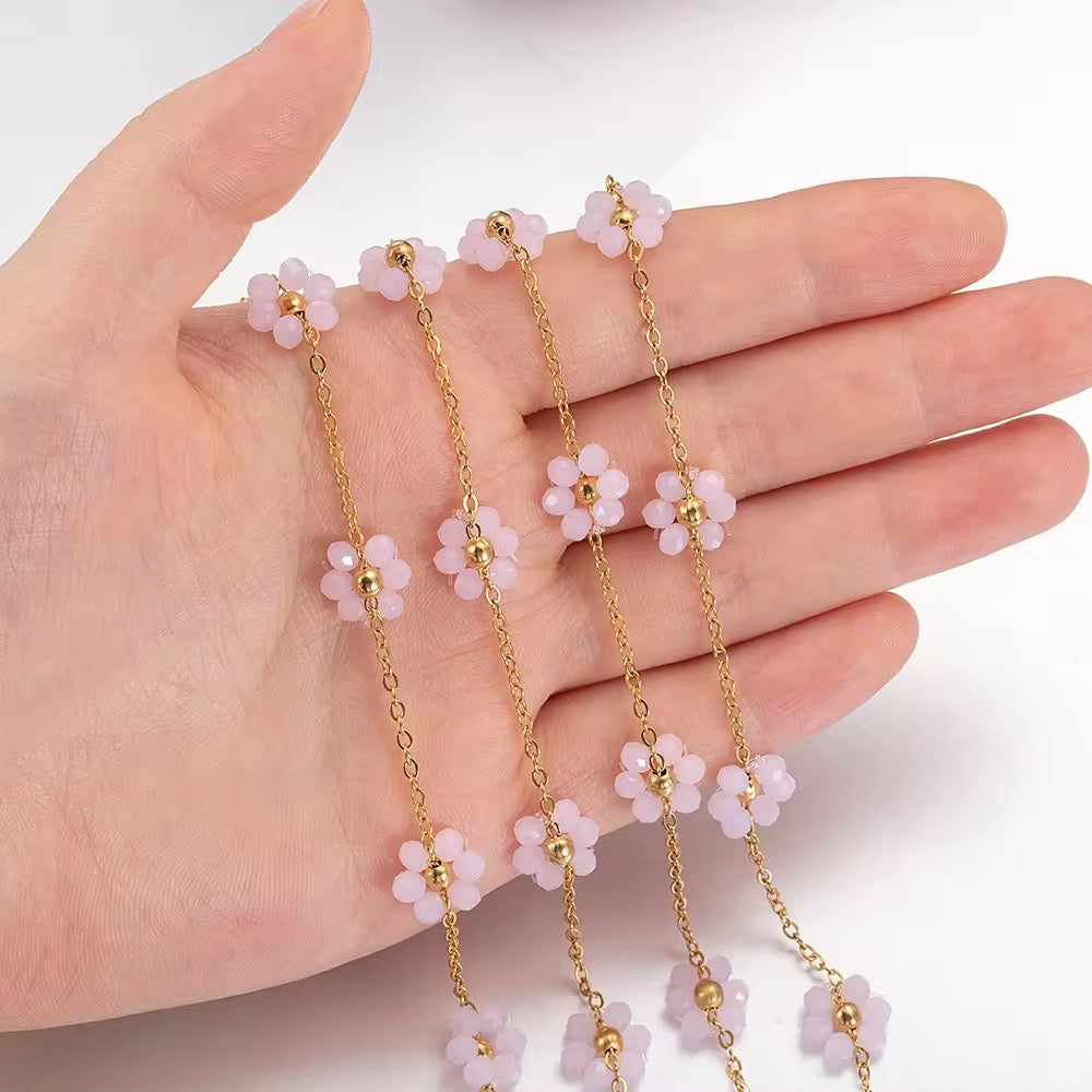 Crystal Pink Daisy Necklace