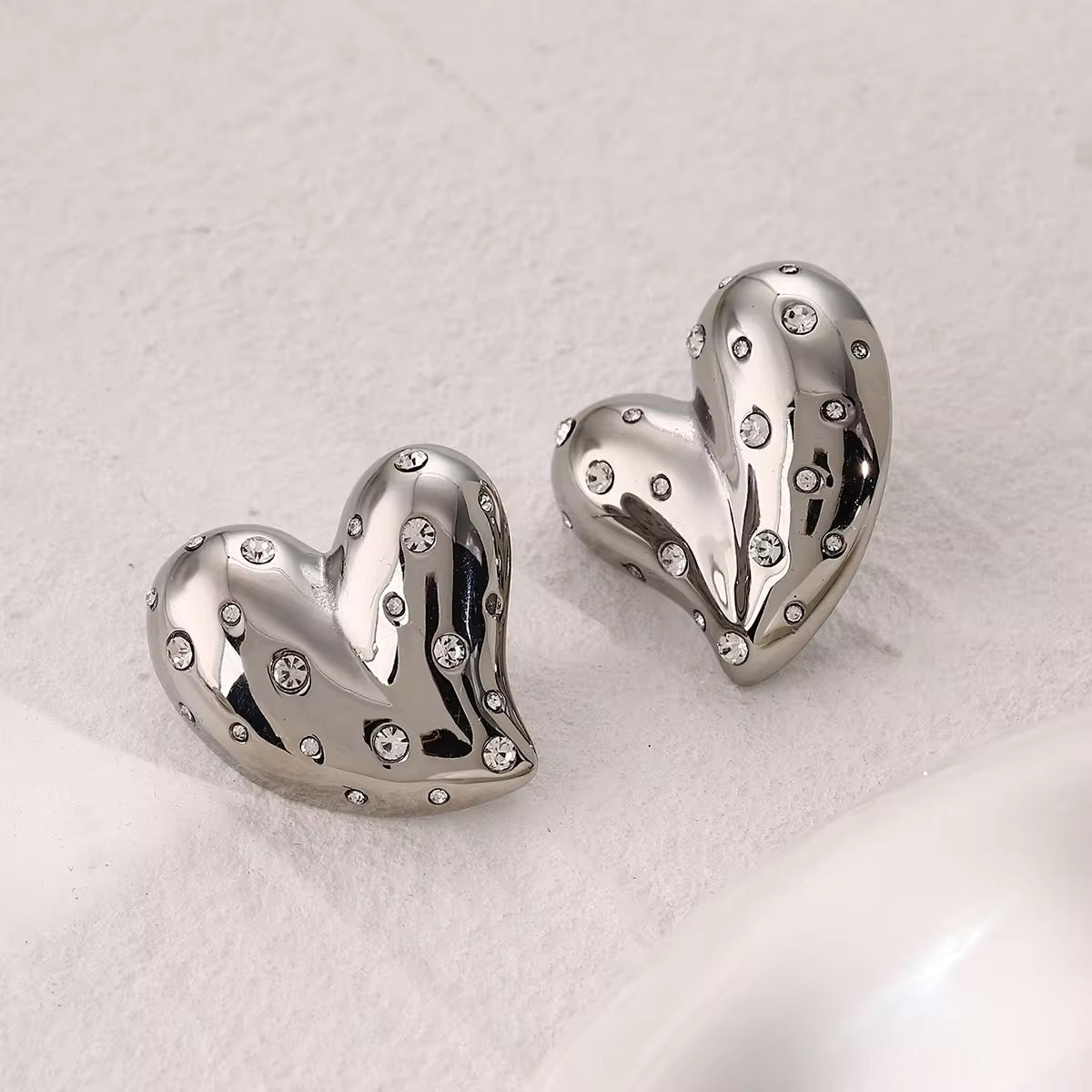 Chunky Silver Heart Studs