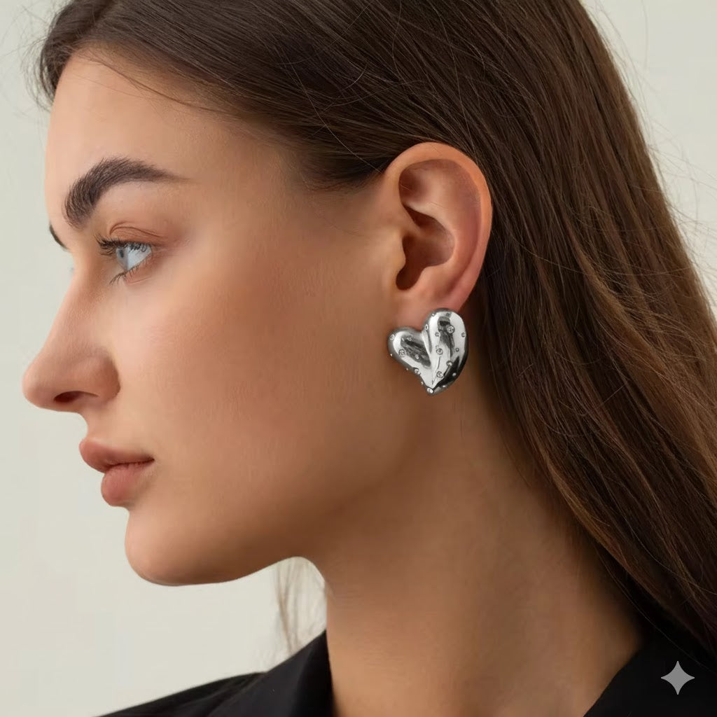 Chunky Silver Heart Studs