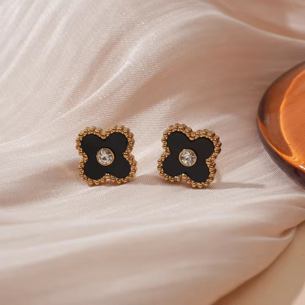 Black Zircon Clover Studs