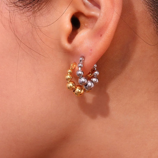 Silver Hepta Beaded hoops