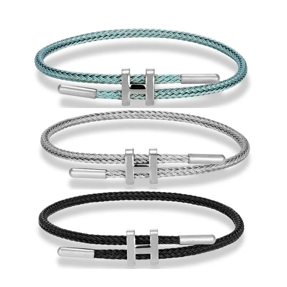 Silver Black H braid Bracelet