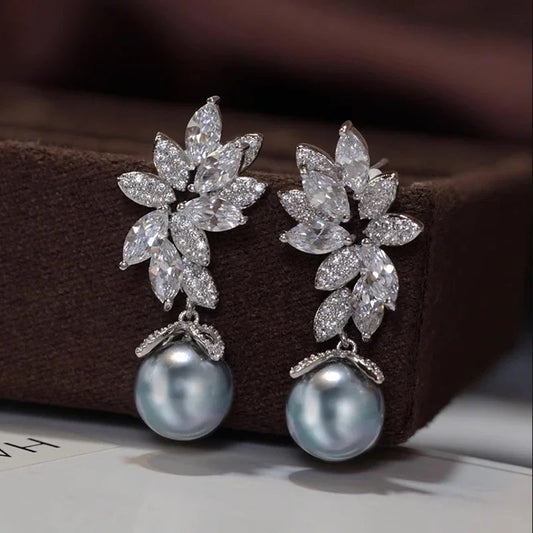 Grey Rainbow Zirconium Pearl Studs