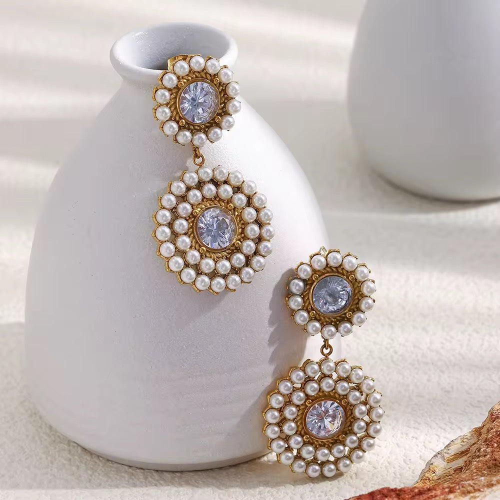 Double Round Pearl Earrings