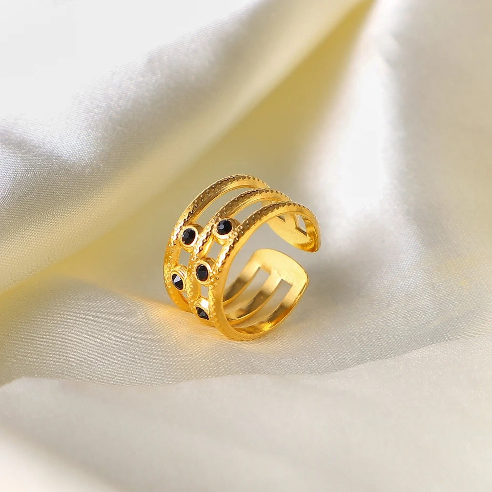 Black Zircon Open Ring(Adjustable Size)